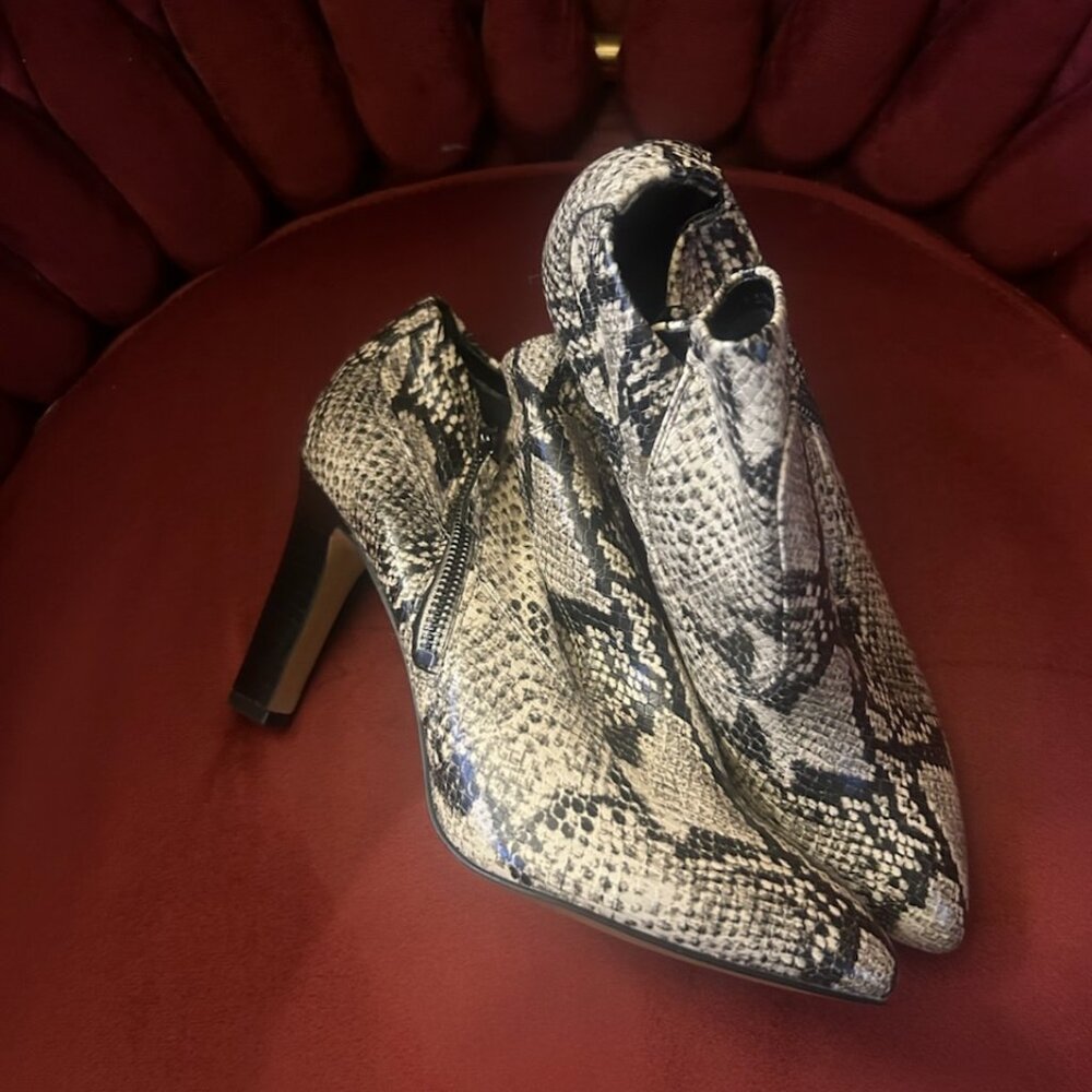 Franco Sarto Snake Print Heeled Boots